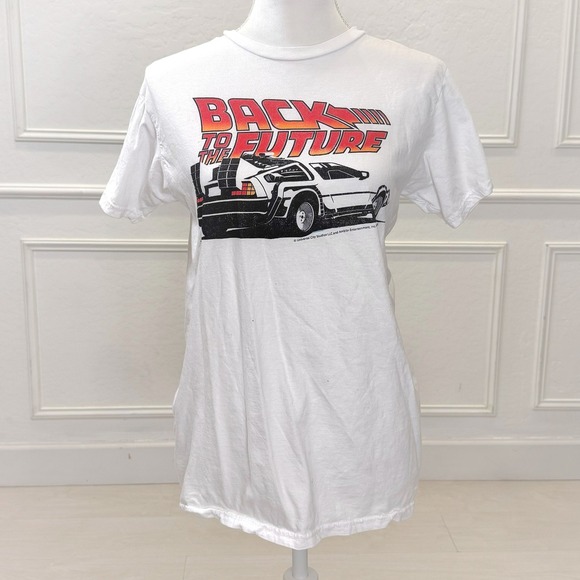 Back to the Future T-Shirt Unisex Small White DeLorean Graphic Tee 80s Vintage